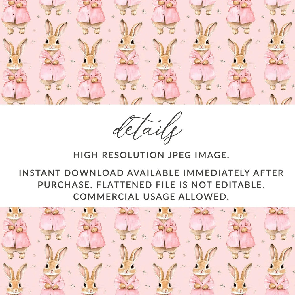 Peter Rabbit Digital Paper, Seamless Bunny Pattern, Watercolor Animal Print, Fabric Design, Baby Shower Decor, Digital Download, JPEG Files - Moore and Mountain