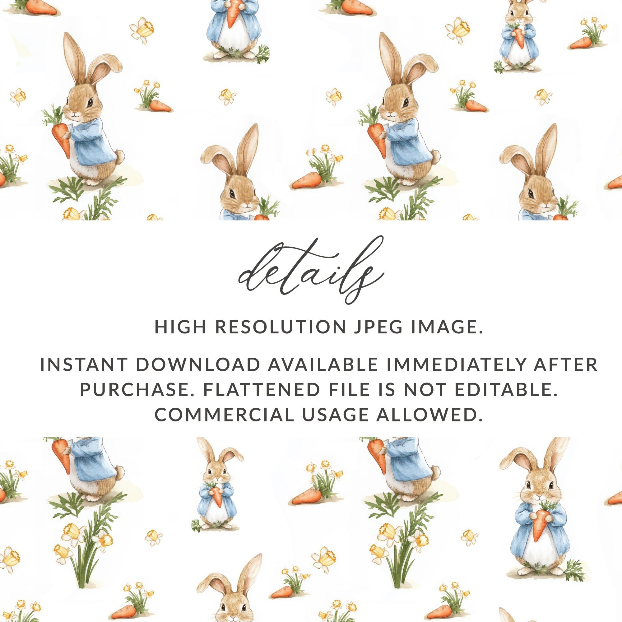 Peter Rabbit Digital Paper, Seamless Pattern, Easter Bunny Fabric, Floral Scrapbook Paper, Spring Animal Design, Digital Download - Moore and Mountain