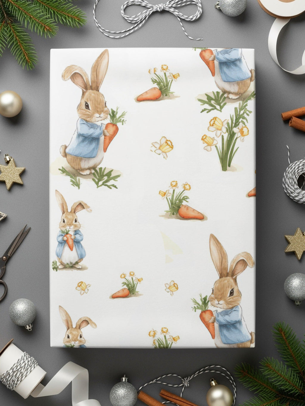 Peter Rabbit Digital Paper, Seamless Pattern, Easter Bunny Fabric, Floral Scrapbook Paper, Spring Animal Design, Digital Download - Moore and Mountain