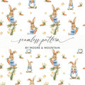 Peter Rabbit Digital Paper, Seamless Pattern, Easter Bunny Fabric, Floral Scrapbook Paper, Spring Animal Design, Digital Download - Moore and Mountain