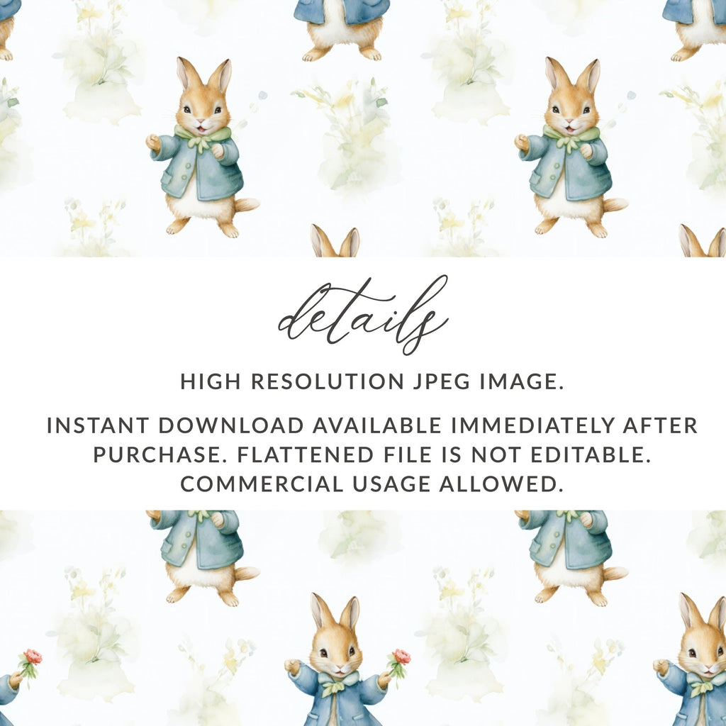 Peter Rabbit Digital Paper, Watercolor Bunny Seamless Pattern, Easter Fabric Design, Cute Animal Print, Spring Digital Download - Moore and Mountain