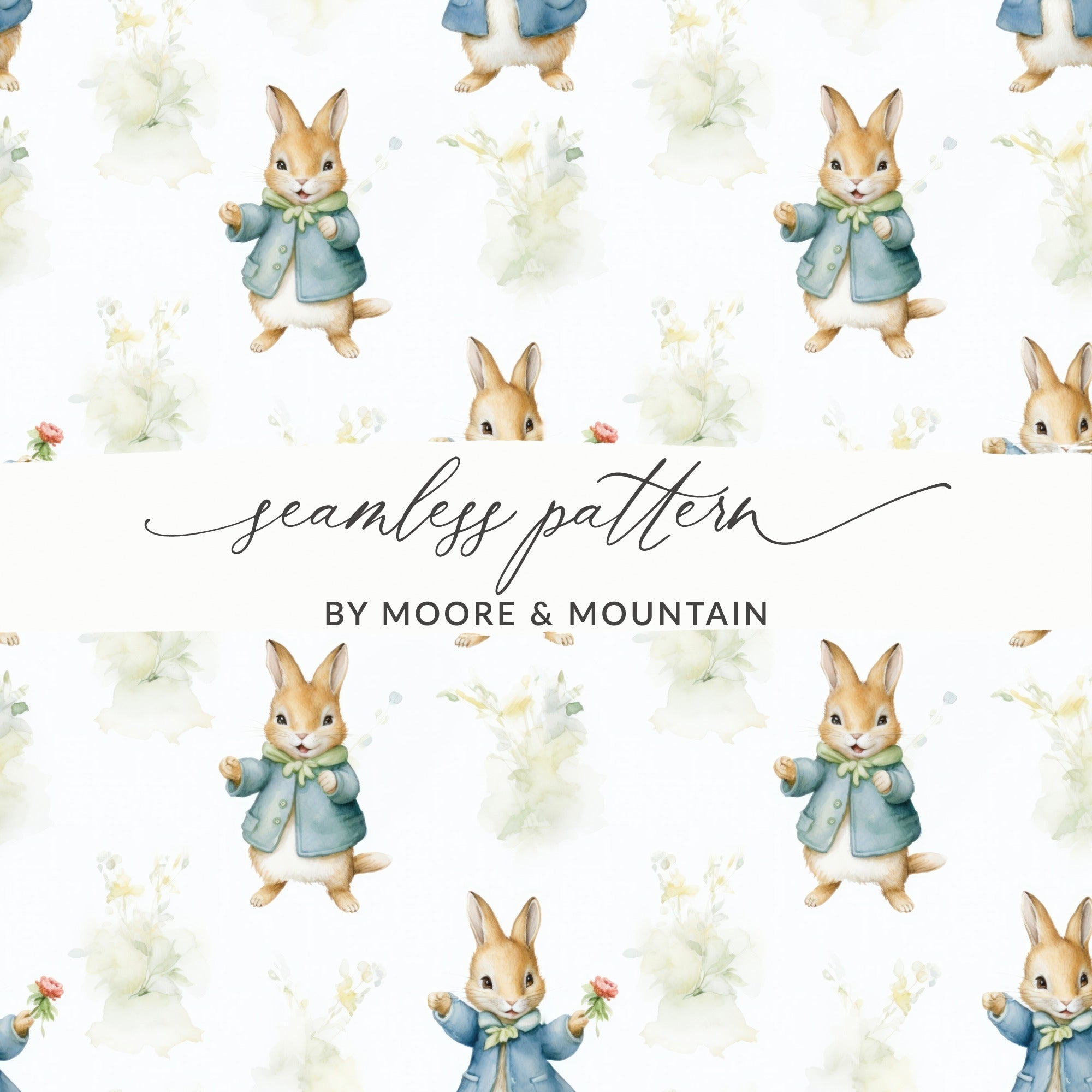 Peter Rabbit Digital Paper, Watercolor Bunny Seamless Pattern, Easter Fabric Design, Cute Animal Print, Spring Digital Download - Moore and Mountain
