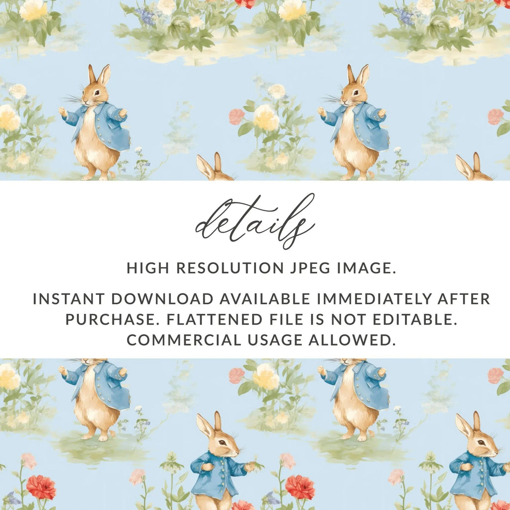 Peter Rabbit Digital Seamless Pattern, Baby Fabric, Floral Digital Paper, Kids Wallpaper, Nursery Decor, Surface Pattern, Digital Download - Moore and Mountain