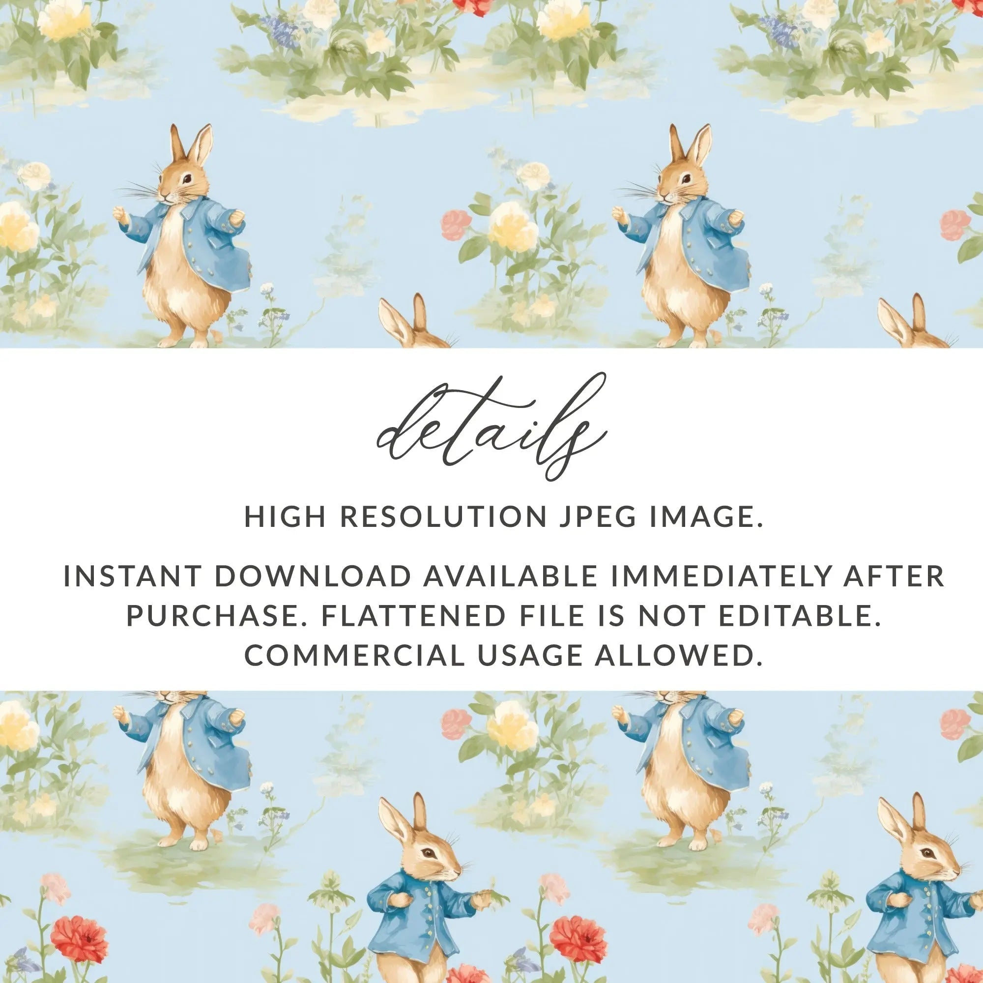Peter Rabbit Digital Seamless Pattern, Baby Fabric, Floral Digital Paper, Kids Wallpaper, Nursery Decor, Surface Pattern, Digital Download - Moore and Mountain