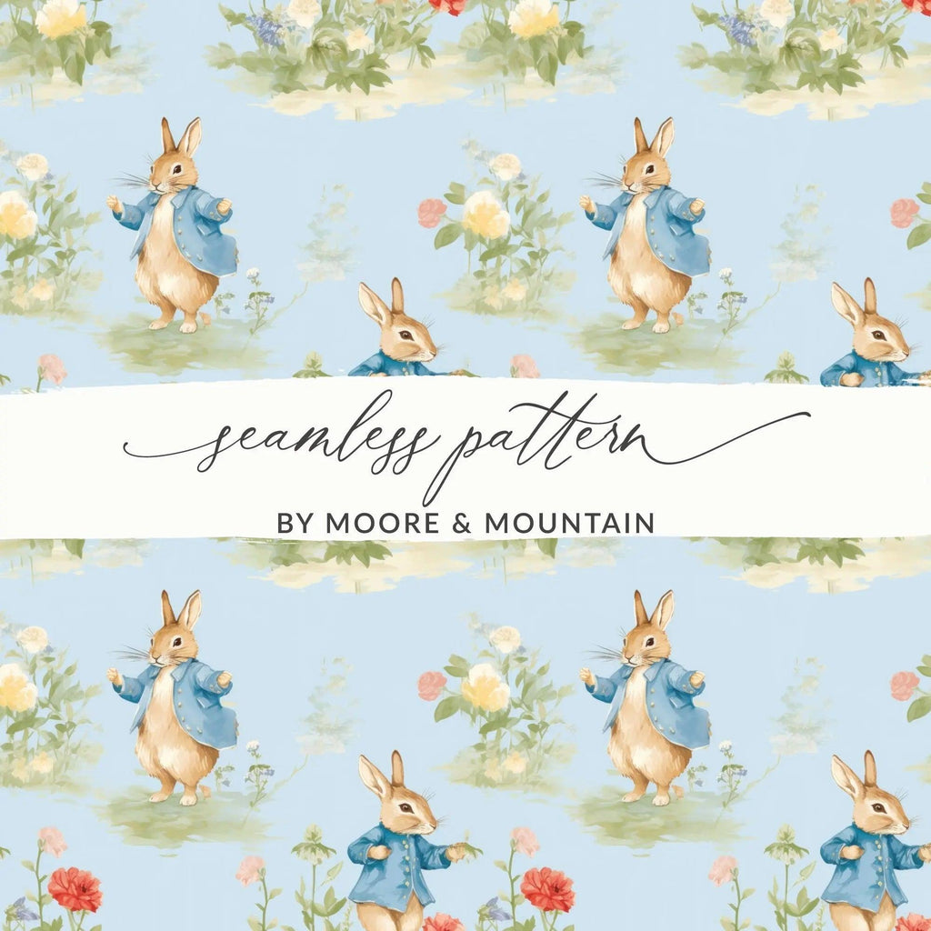 Peter Rabbit Digital Seamless Pattern, Baby Fabric, Floral Digital Paper, Kids Wallpaper, Nursery Decor, Surface Pattern, Digital Download - Moore and Mountain