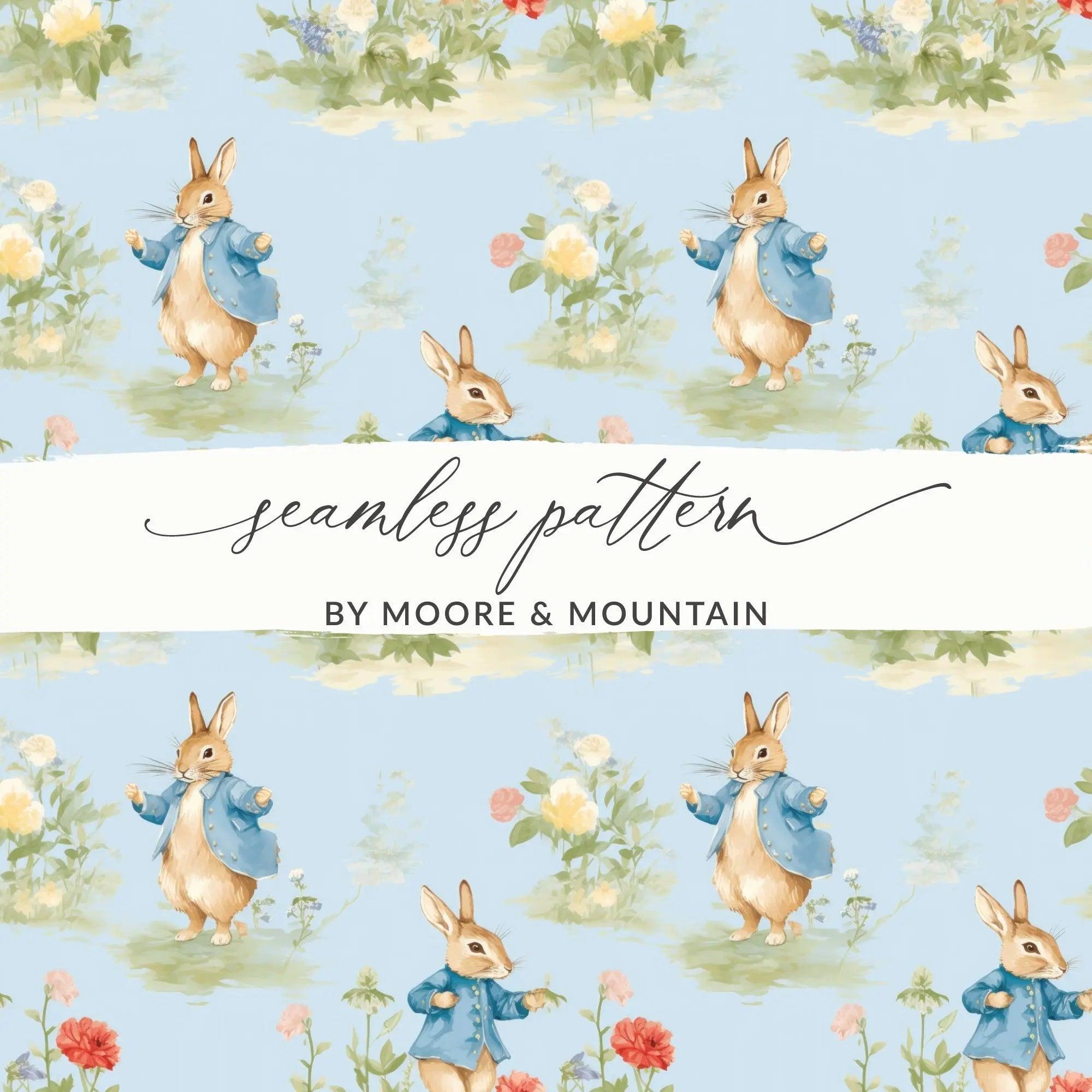 Peter Rabbit Digital Seamless Pattern, Baby Fabric, Floral Digital Paper, Kids Wallpaper, Nursery Decor, Surface Pattern, Digital Download - Moore and Mountain