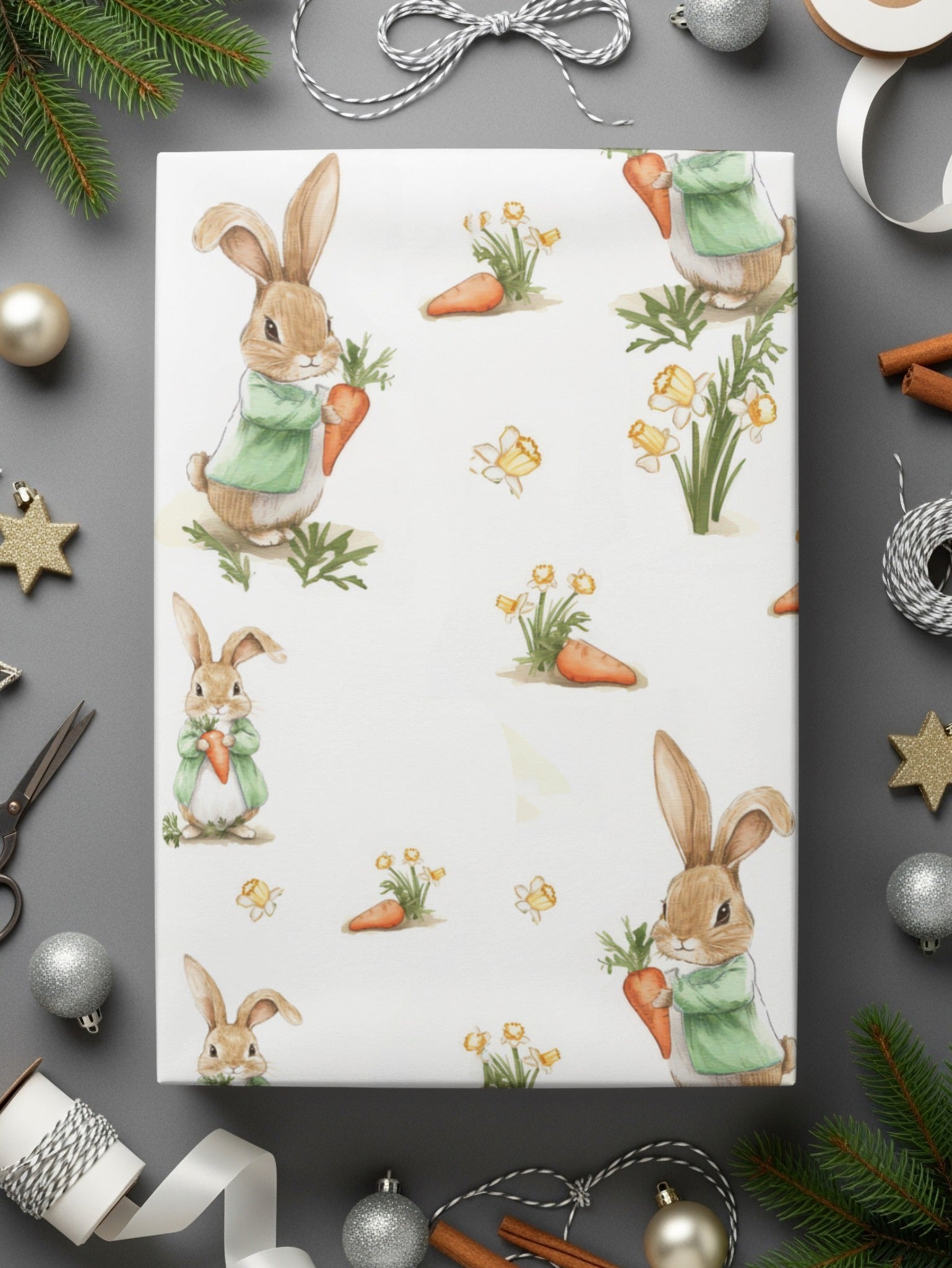 Peter Rabbit Digital Seamless Pattern, Bunny Carrot Flower Design, Kids Fabric Print, Digital Paper, Spring Easter Theme, 12x12 JPEG Digital - Moore and Mountain