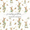 Peter Rabbit Digital Seamless Pattern, Bunny Carrot Flower Design, Kids Fabric Print, Digital Paper, Spring Easter Theme, 12x12 JPEG Digital - Moore and Mountain