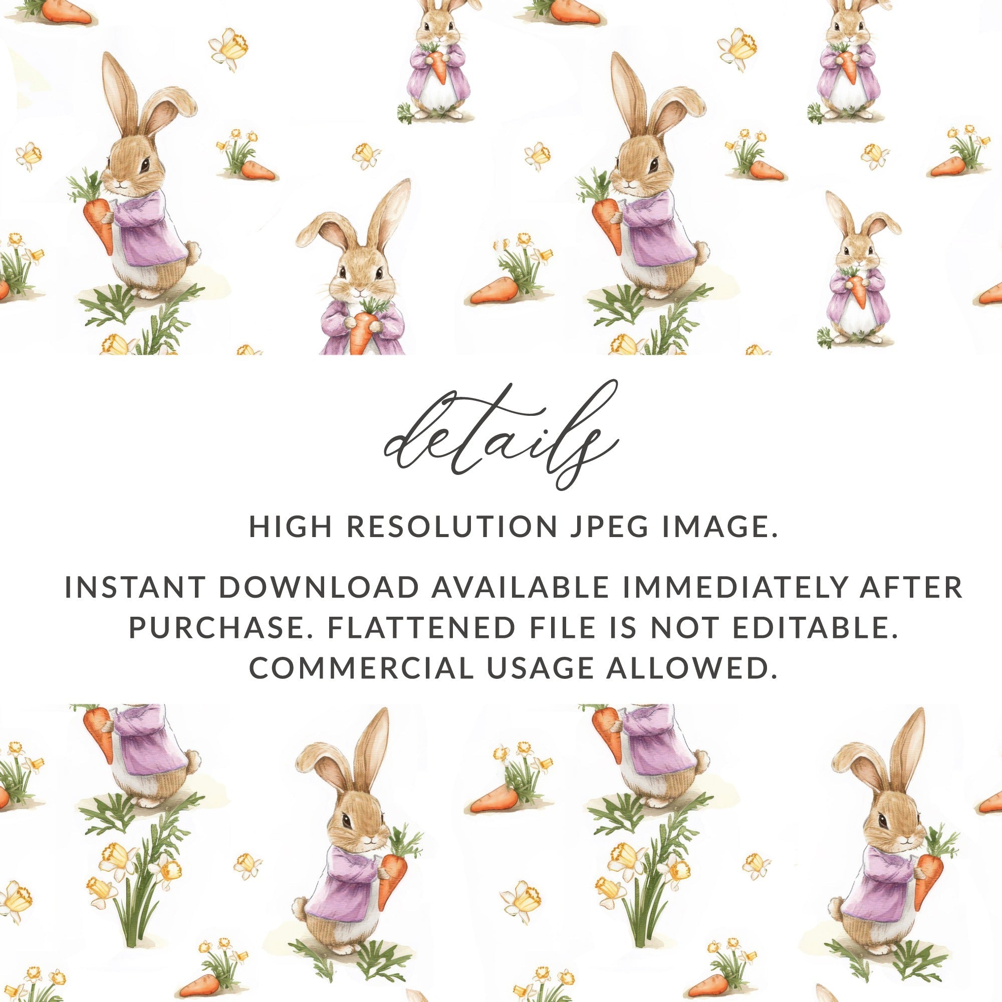 Peter Rabbit Digital Seamless Pattern, Spring Easter Bunny JPEG, Cute Kids Fabric Design, Nursery Wallpaper, Digital Paper Download - Moore and Mountain