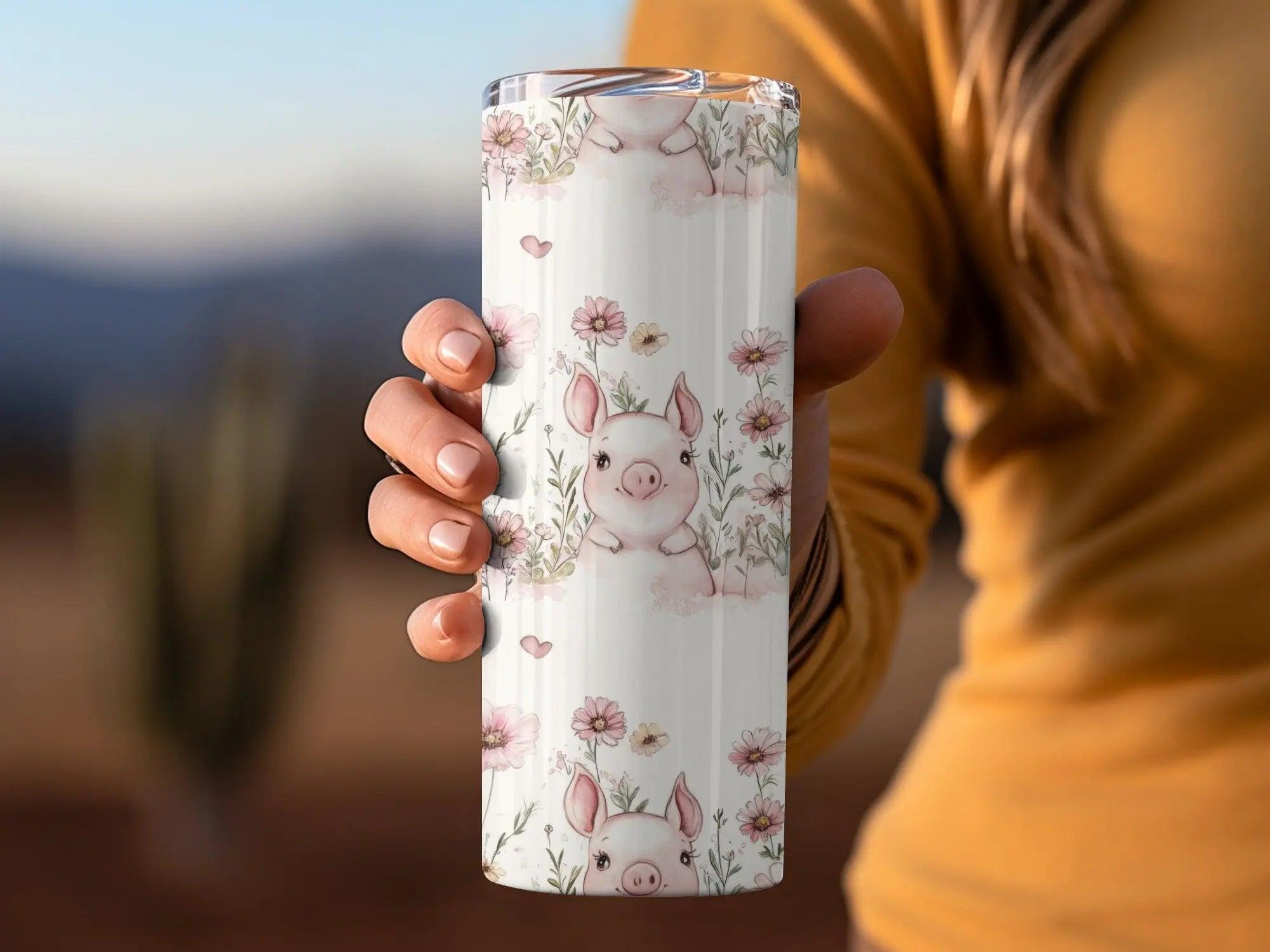 Pig Seamless Pattern, Watercolor Piglet Repeat Pattern, Floral Pig Digital Paper, Cute Animal Design, Pink Flower Pattern, Digital Download - Moore and Mountain