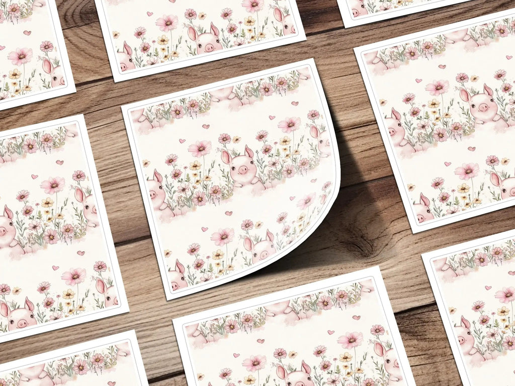 Pig Seamless Pattern, Watercolor Piglet Repeat Pattern, Floral Pig Digital Paper, Cute Animal Design, Pink Flower Pattern, Digital Download - Moore and Mountain