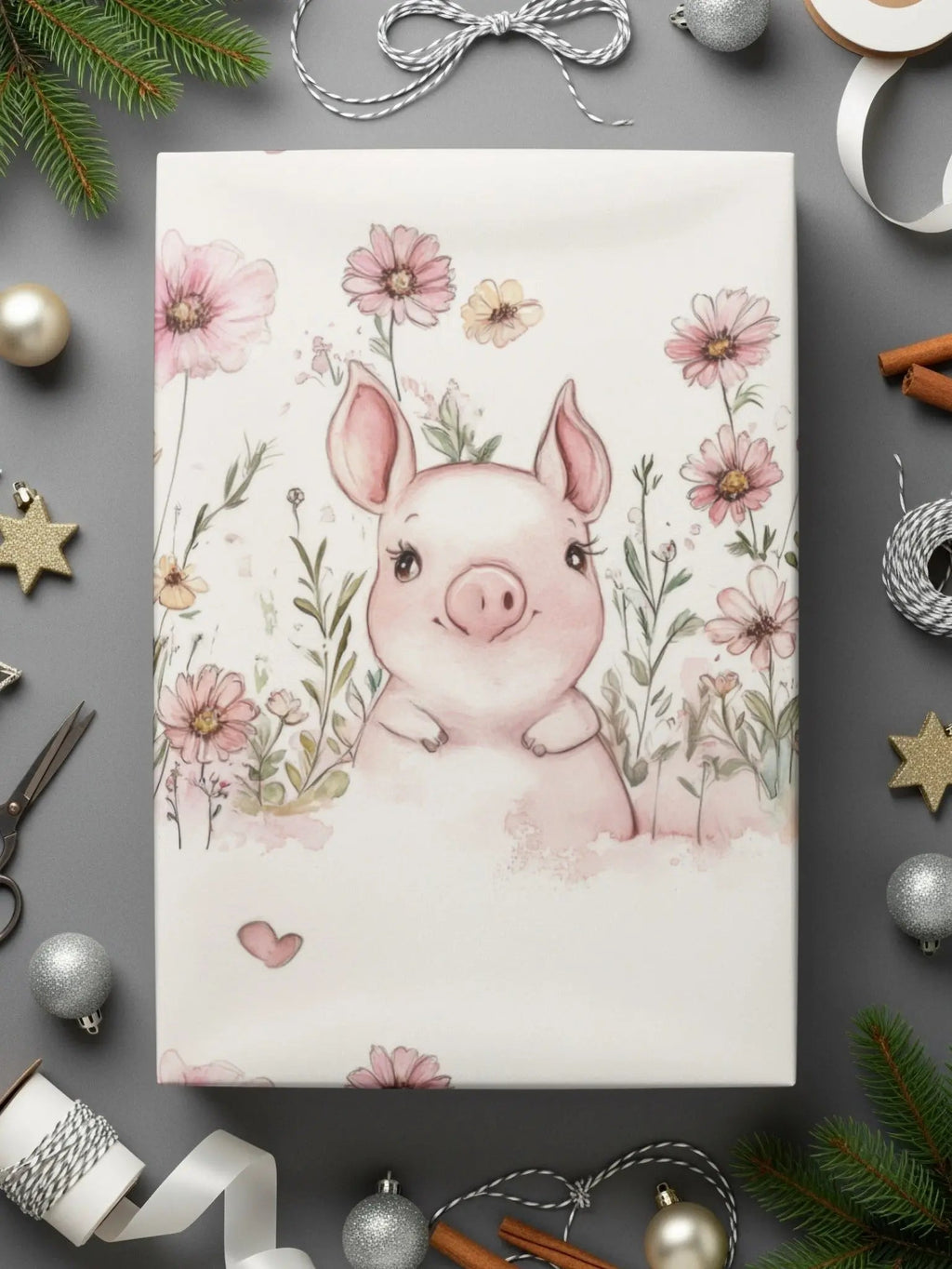 Pig Seamless Pattern, Watercolor Piglet Repeat Pattern, Floral Pig Digital Paper, Cute Animal Design, Pink Flower Pattern, Digital Download - Moore and Mountain