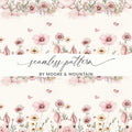 Pig Seamless Pattern, Watercolor Piglet Repeat Pattern, Floral Pig Digital Paper, Cute Animal Design, Pink Flower Pattern, Digital Download - Moore and Mountain