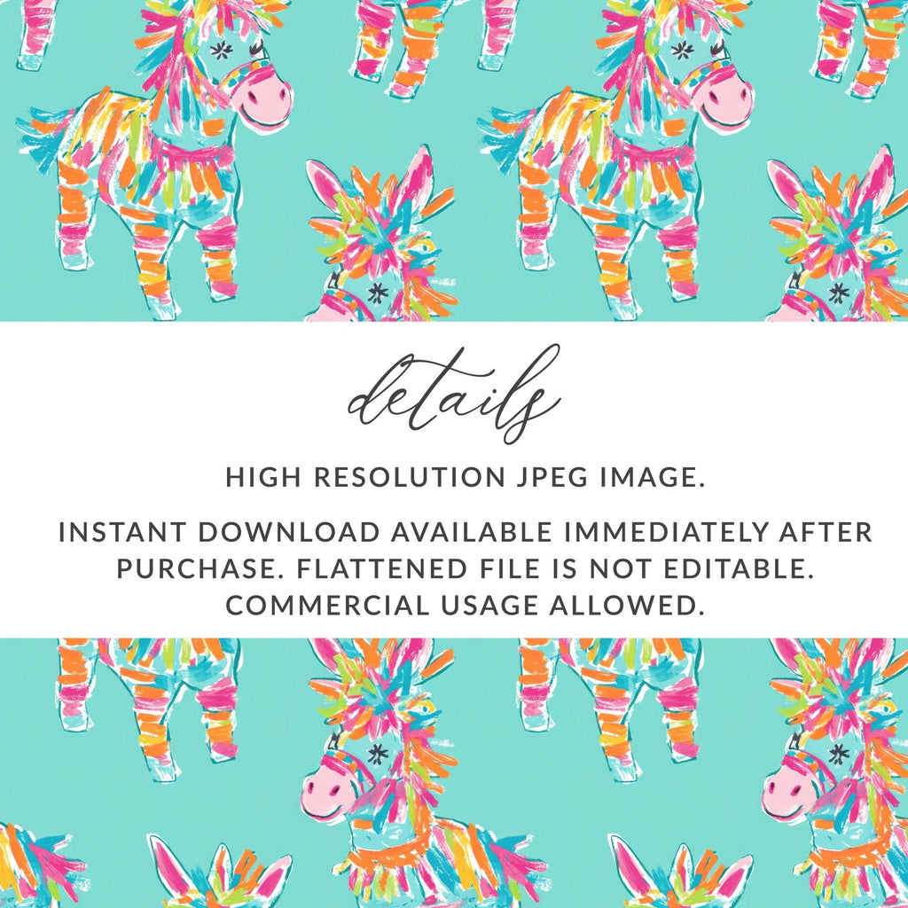 Pinata Donkey Digital Paper, Seamless Pattern, Colorful Party Print, Mexican Fiesta Theme, Scrapbook Paper, 12x12 inch JPEG, Digital - Moore and Mountain