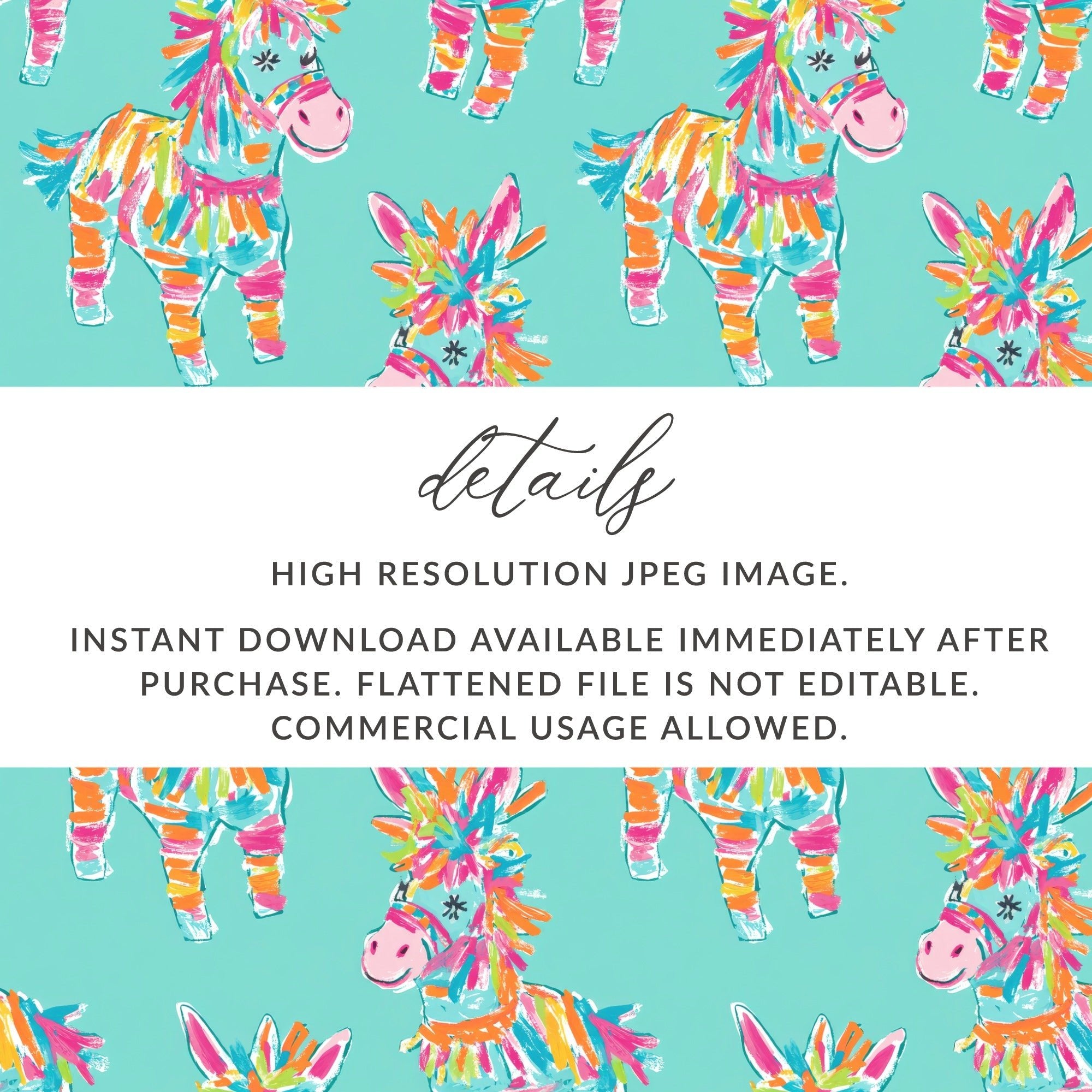 Pinata Donkey Digital Paper, Seamless Pattern, Colorful Party Print, Mexican Fiesta Theme, Scrapbook Paper, 12x12 inch JPEG, Digital - Moore and Mountain