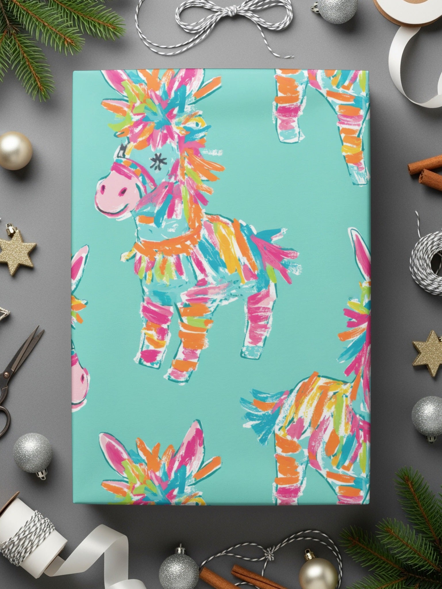 Pinata Donkey Digital Paper, Seamless Pattern, Colorful Party Print, Mexican Fiesta Theme, Scrapbook Paper, 12x12 inch JPEG, Digital - Moore and Mountain