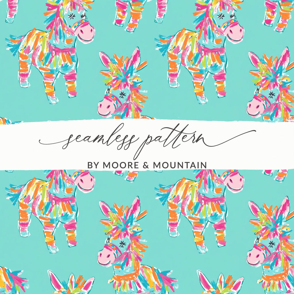Pinata Donkey Digital Paper, Seamless Pattern, Colorful Party Print, Mexican Fiesta Theme, Scrapbook Paper, 12x12 inch JPEG, Digital - Moore and Mountain