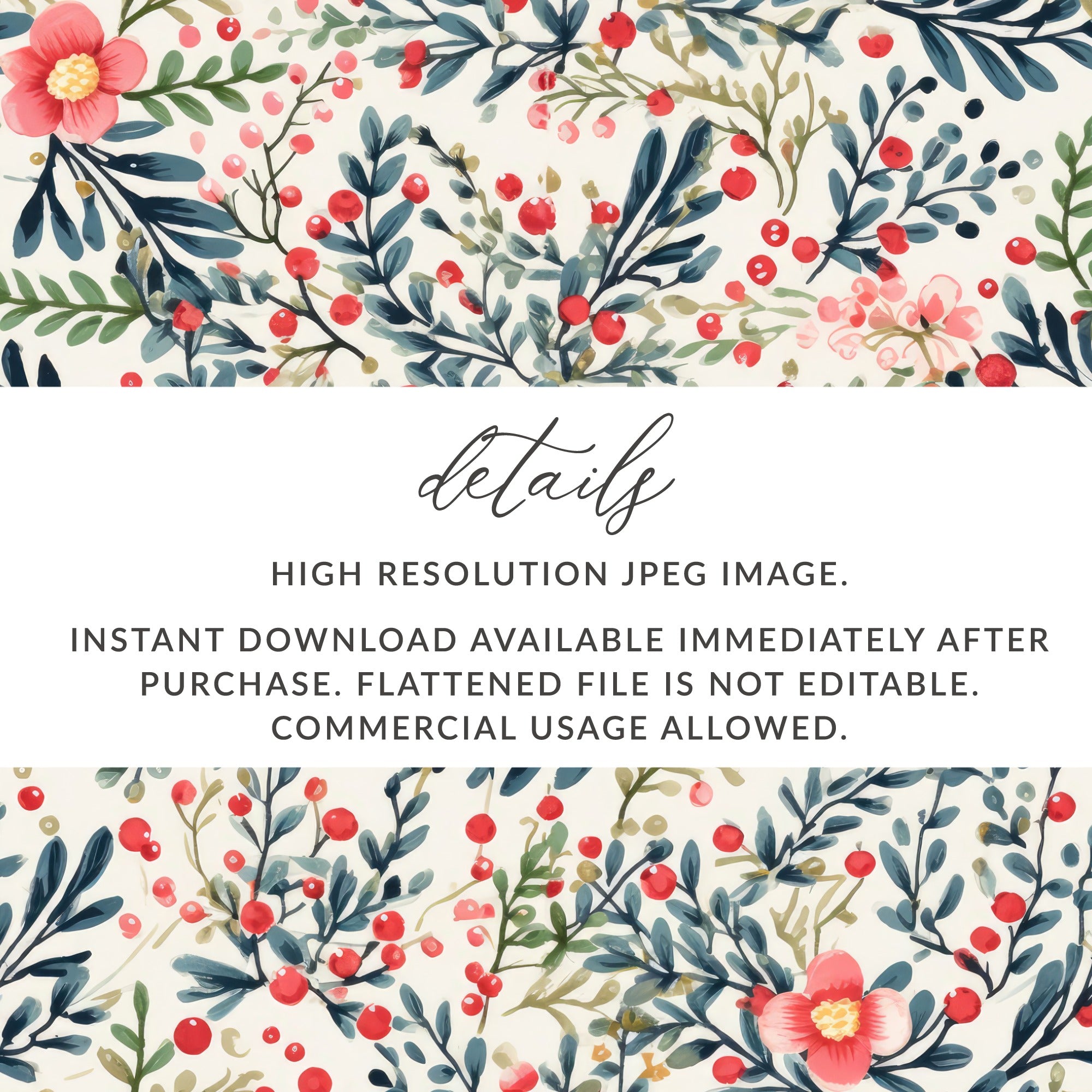 Watercolor Floral and Berry Pattern JPEG Image Download