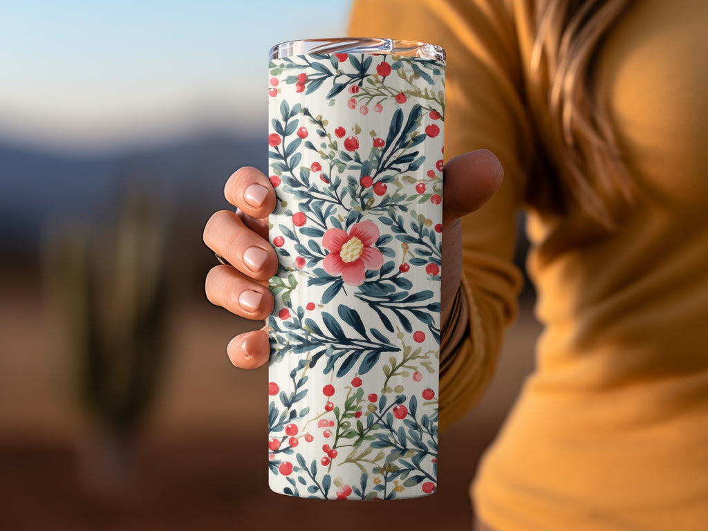 Floral Print Tumbler with Colorful Botanical Design Tumbler