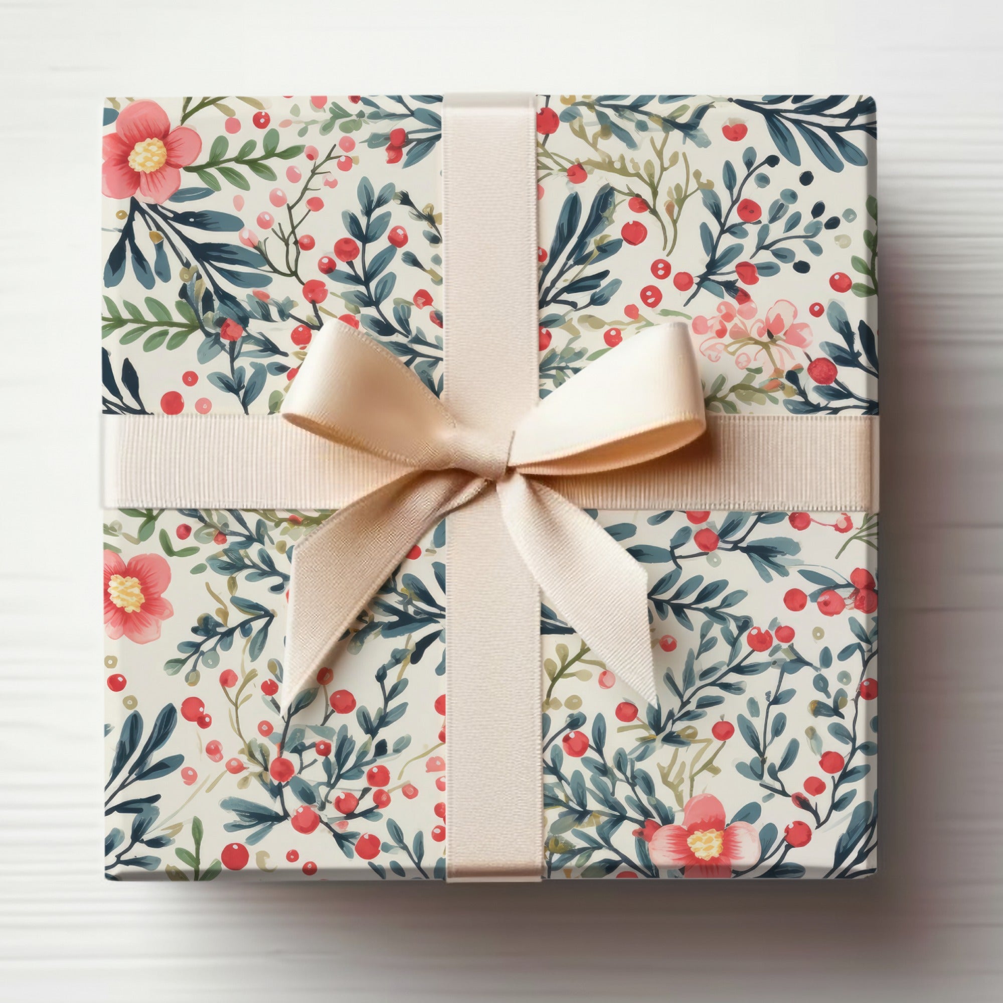 Floral Gift Wrap with Ribbon Elegant Packaging Option