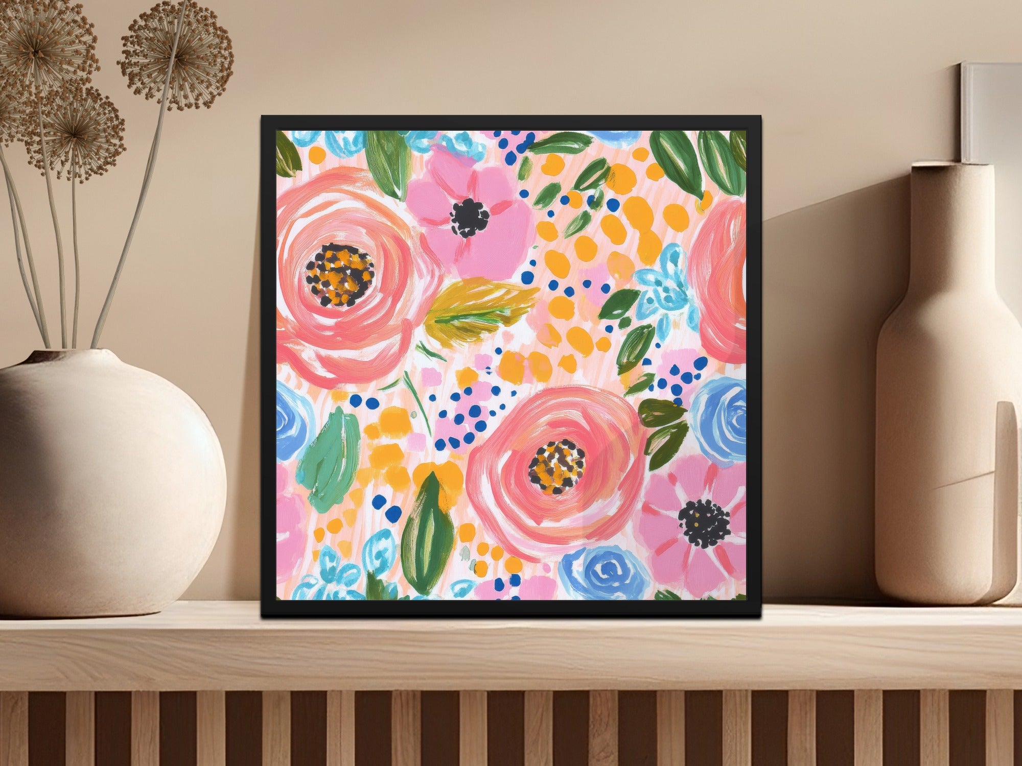 Pink Acrylic Seamless Pattern, Abstract Floral Digital Paper, Fine Art Floral Digital Print, Spring Ditsy Gouache Art Download - Moore and Mountain