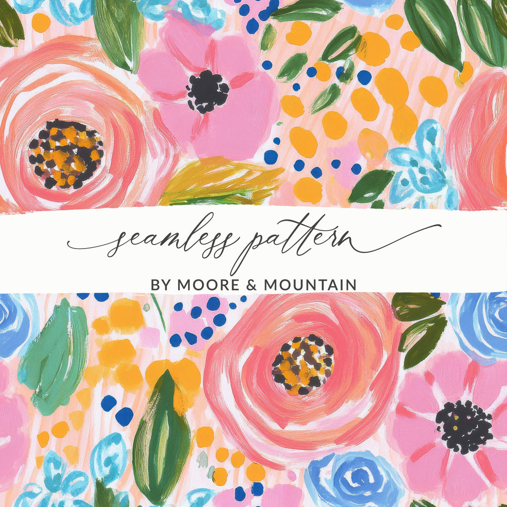 Pink Acrylic Seamless Pattern, Abstract Floral Digital Paper, Fine Art Floral Digital Print, Spring Ditsy Gouache Art Download - Moore and Mountain