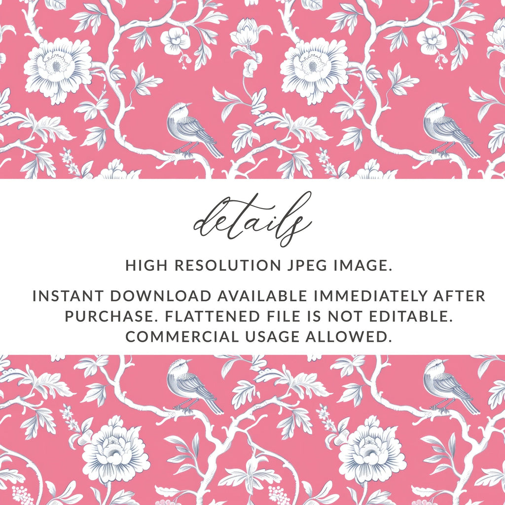 Pink Bird Toile Seamless Pattern Modern Chinoiserie Seamless - Moore and Mountain