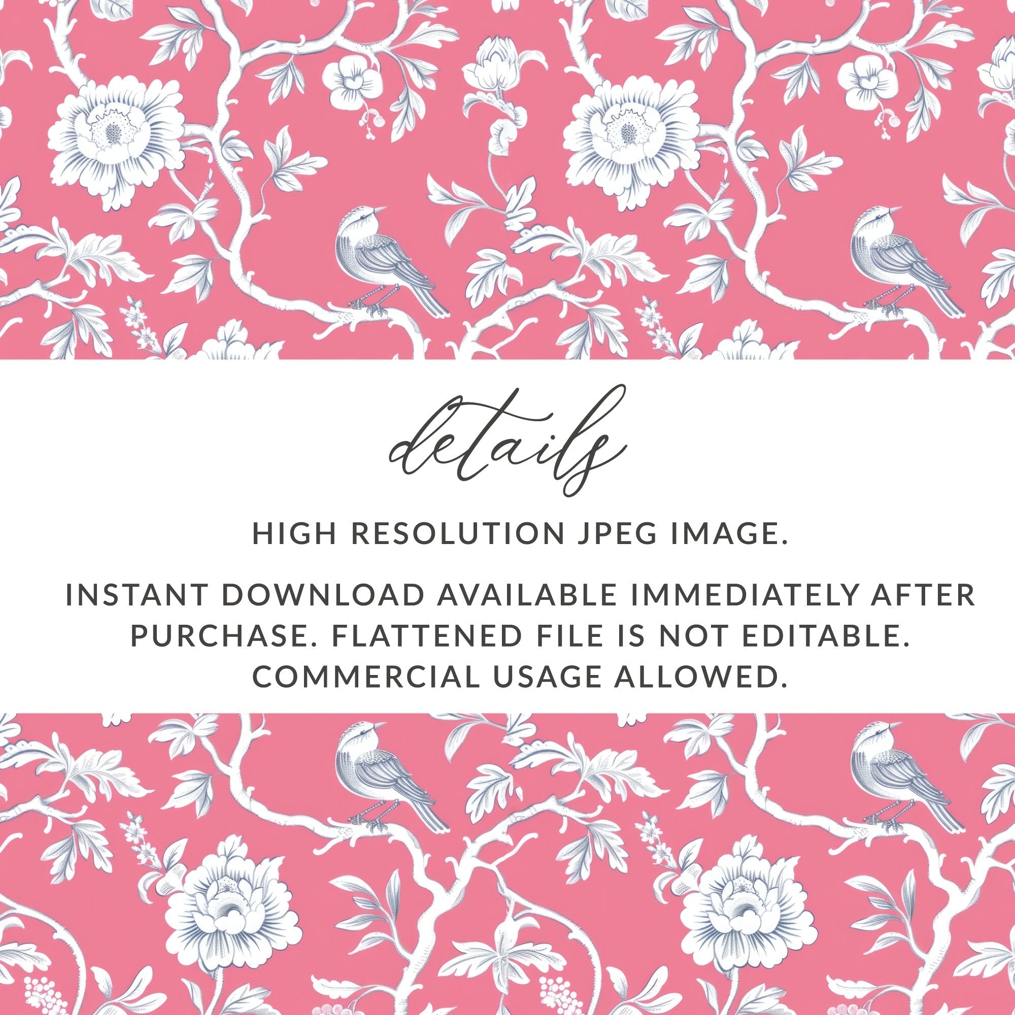 Pink Bird Toile Seamless Pattern Modern Chinoiserie Seamless - Moore and Mountain
