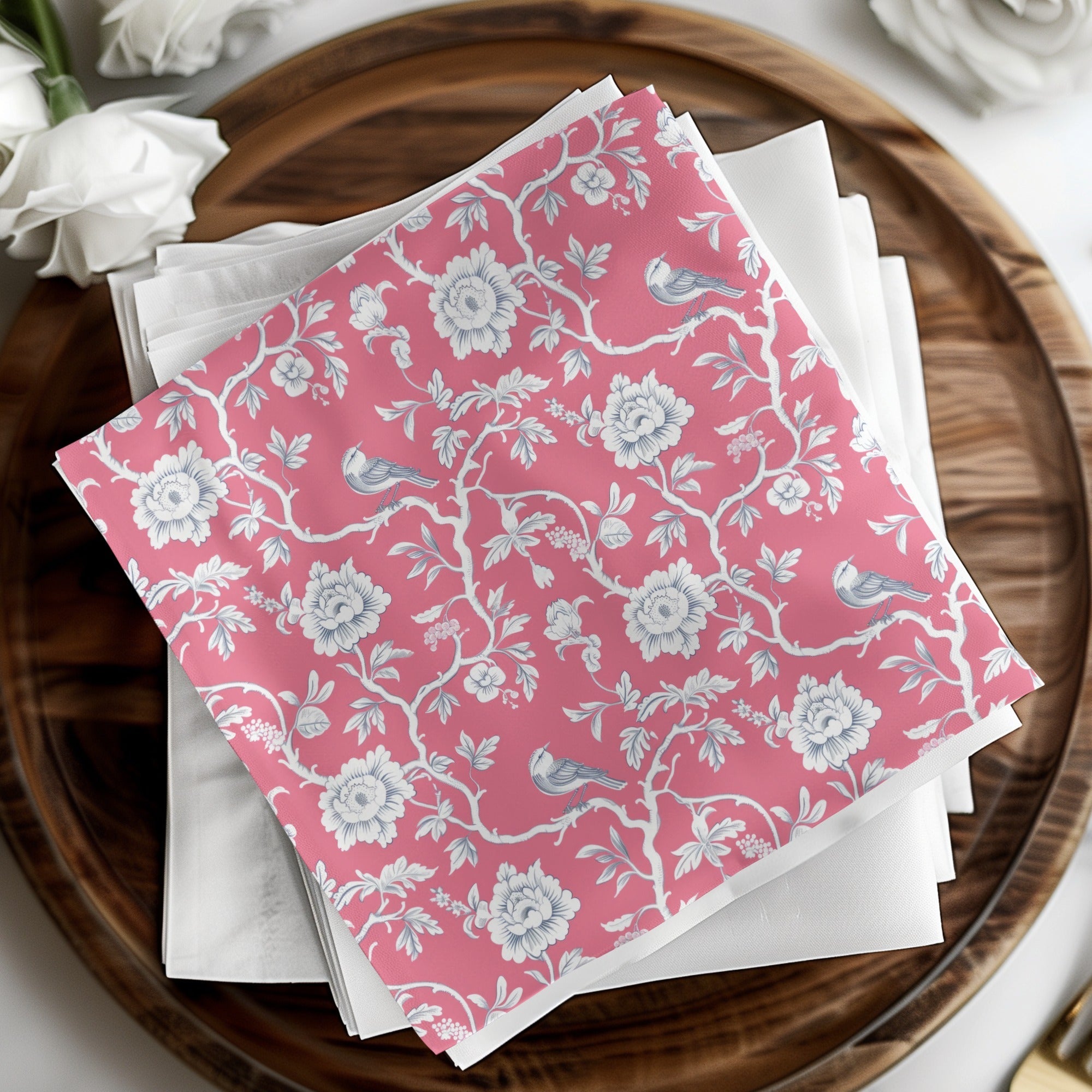 Pink Bird Toile Seamless Pattern Modern Chinoiserie Seamless - Moore and Mountain