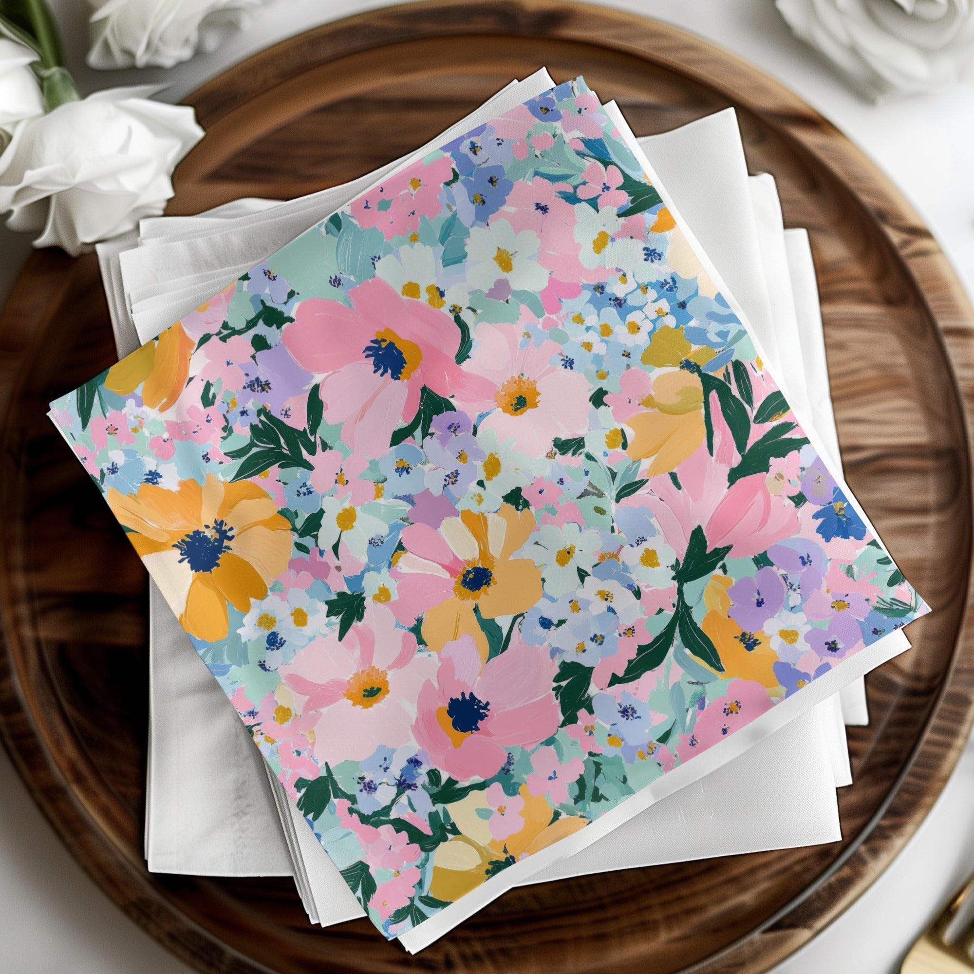 Pink Blue Floral Digital Paper, Abstract Flower Pattern, Pastel Fabric Design, Scrapbook - Moore and Mountain