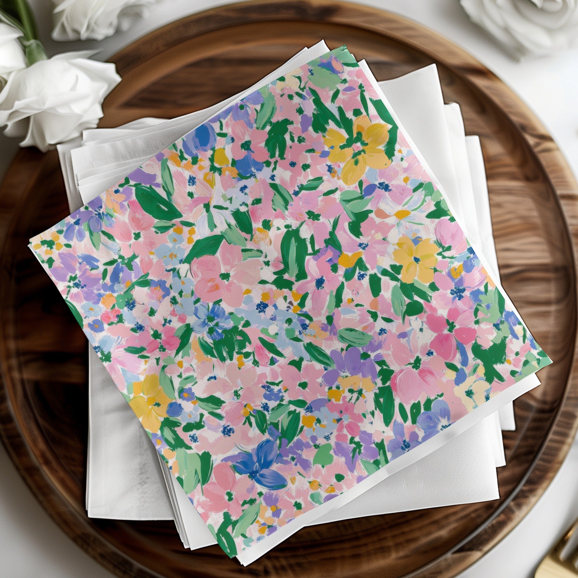 Pink Blue Floral Digital Paper, Abstract Spring Flower Pattern, Watercolor Botanical Print, Seamless Repeat Design, for Fabric, Scrapbooking - Moore and Mountain