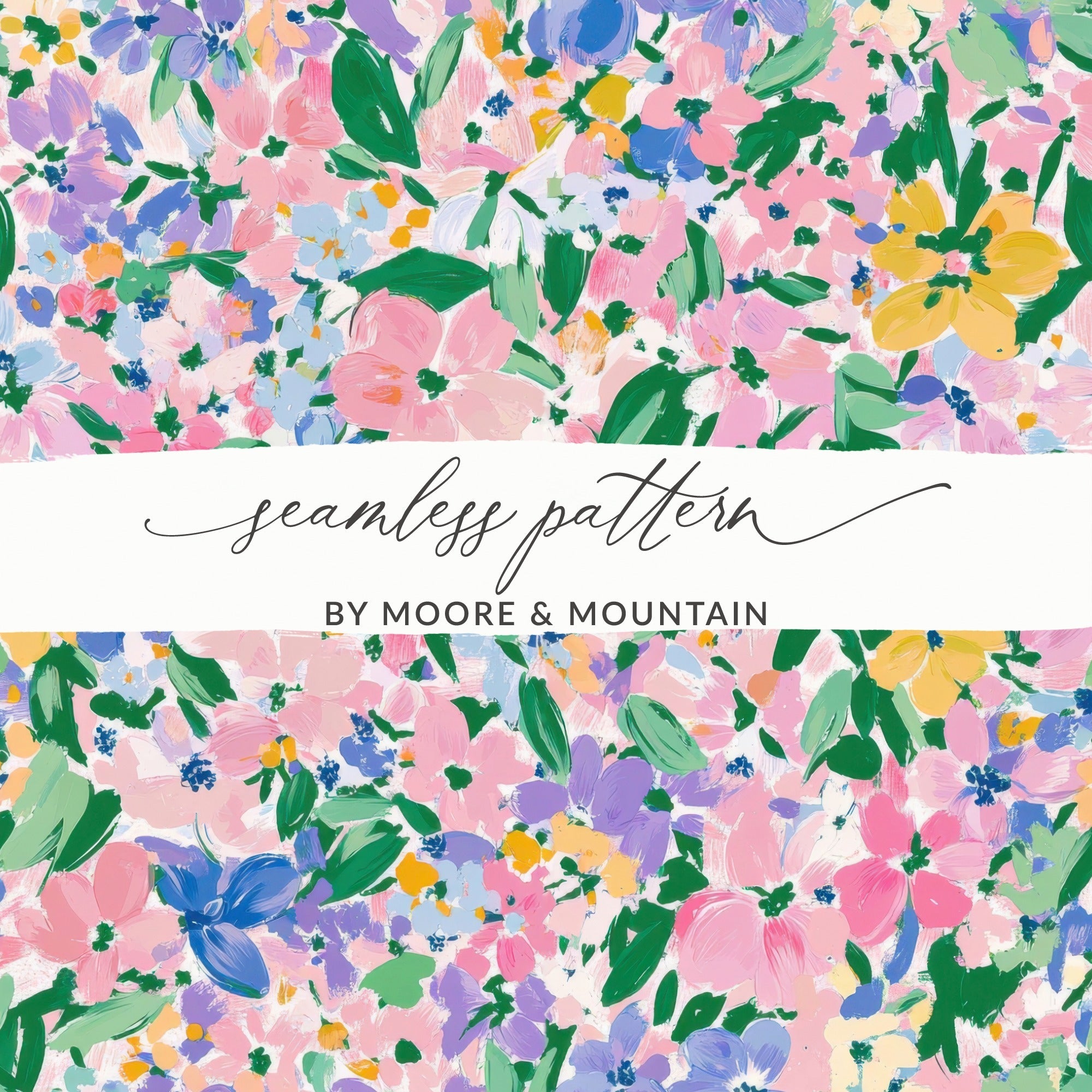 Pink Blue Floral Digital Paper, Abstract Spring Flower Pattern, Watercolor Botanical Print, Seamless Repeat Design, for Fabric, Scrapbooking - Moore and Mountain