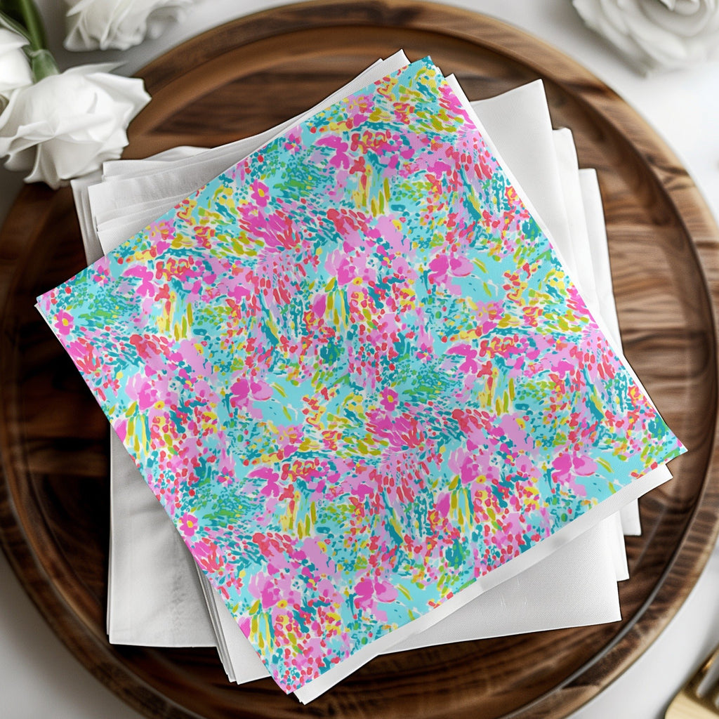 Pink Blue Floral Pattern Digital Paper, Abstract Flower Design, Colorful Background, Vibrant Floral Illustration, Summer Digital Print - Moore and Mountain