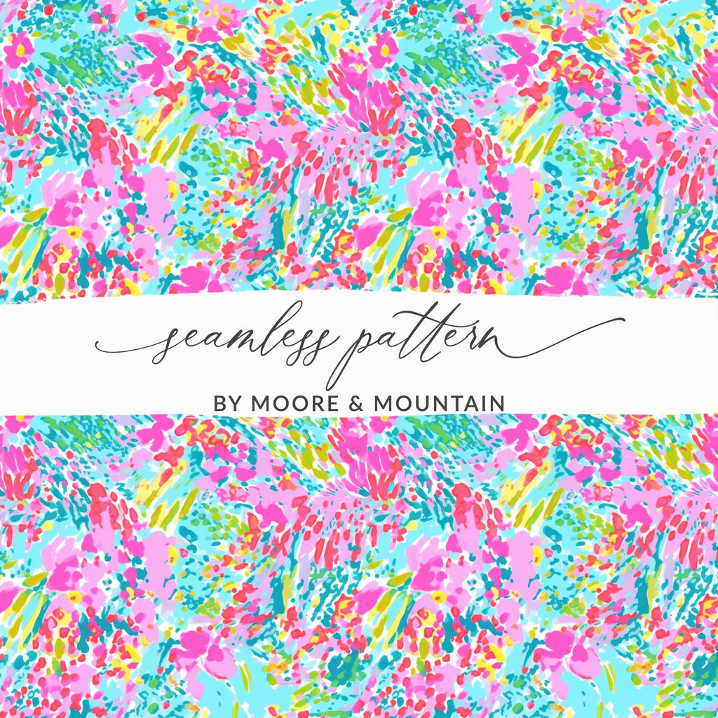 Pink Blue Floral Pattern Digital Paper, Abstract Flower Design, Colorful Background, Vibrant Floral Illustration, Summer Digital Print - Moore and Mountain