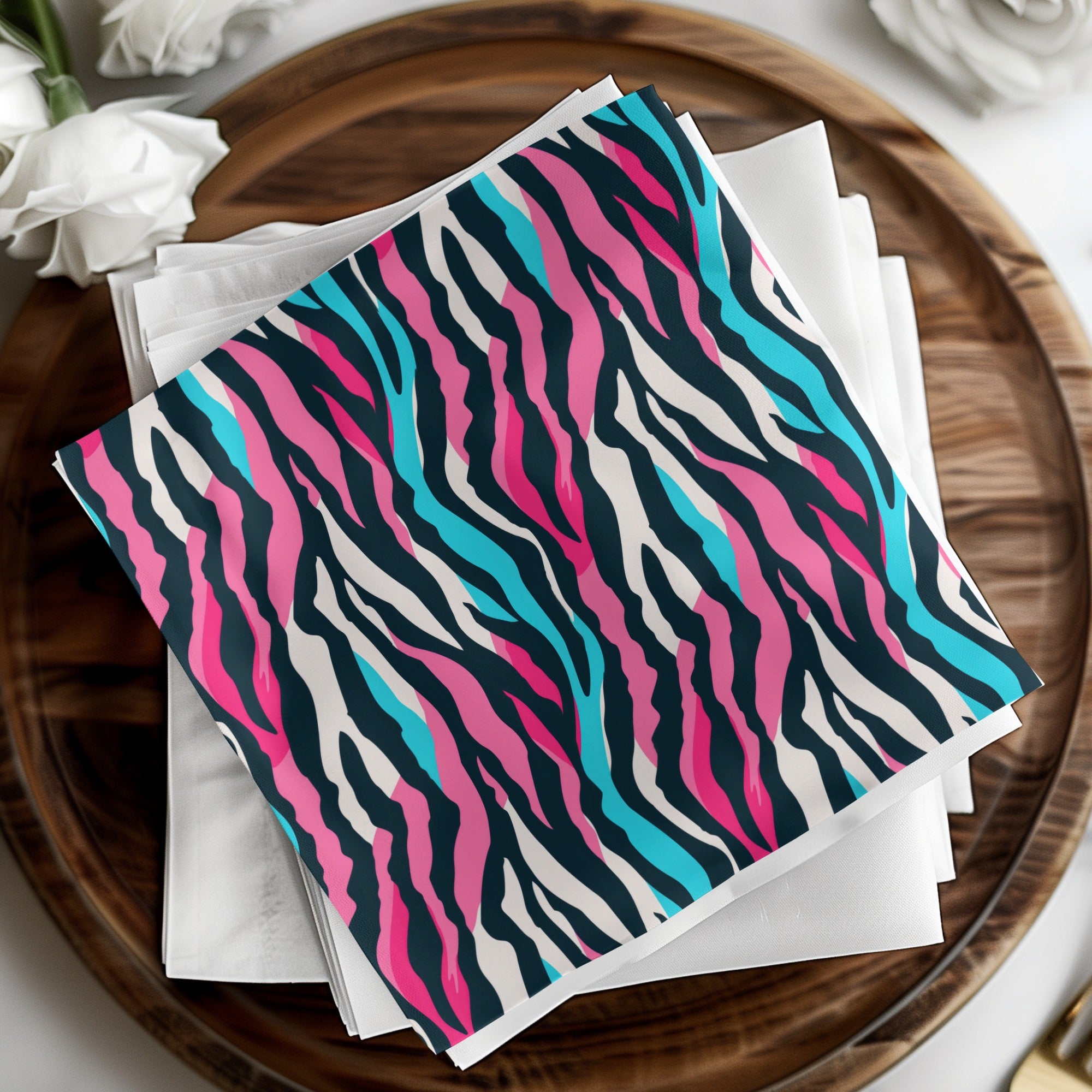 Vibrant Multicolor Zebra Print Square Napkins Product