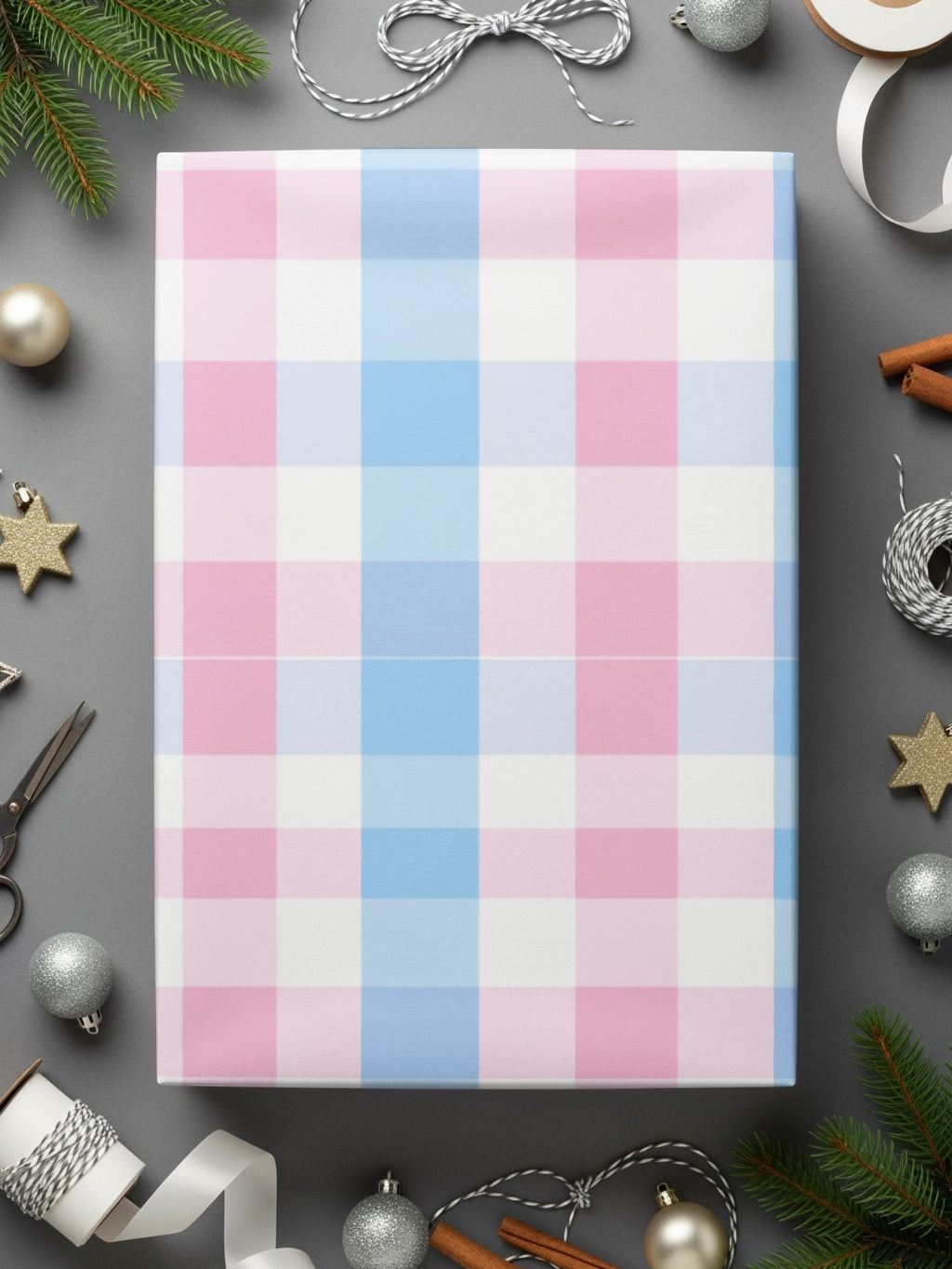 Pastel Pink and Blue Plaid Design Gift Wrap Paper