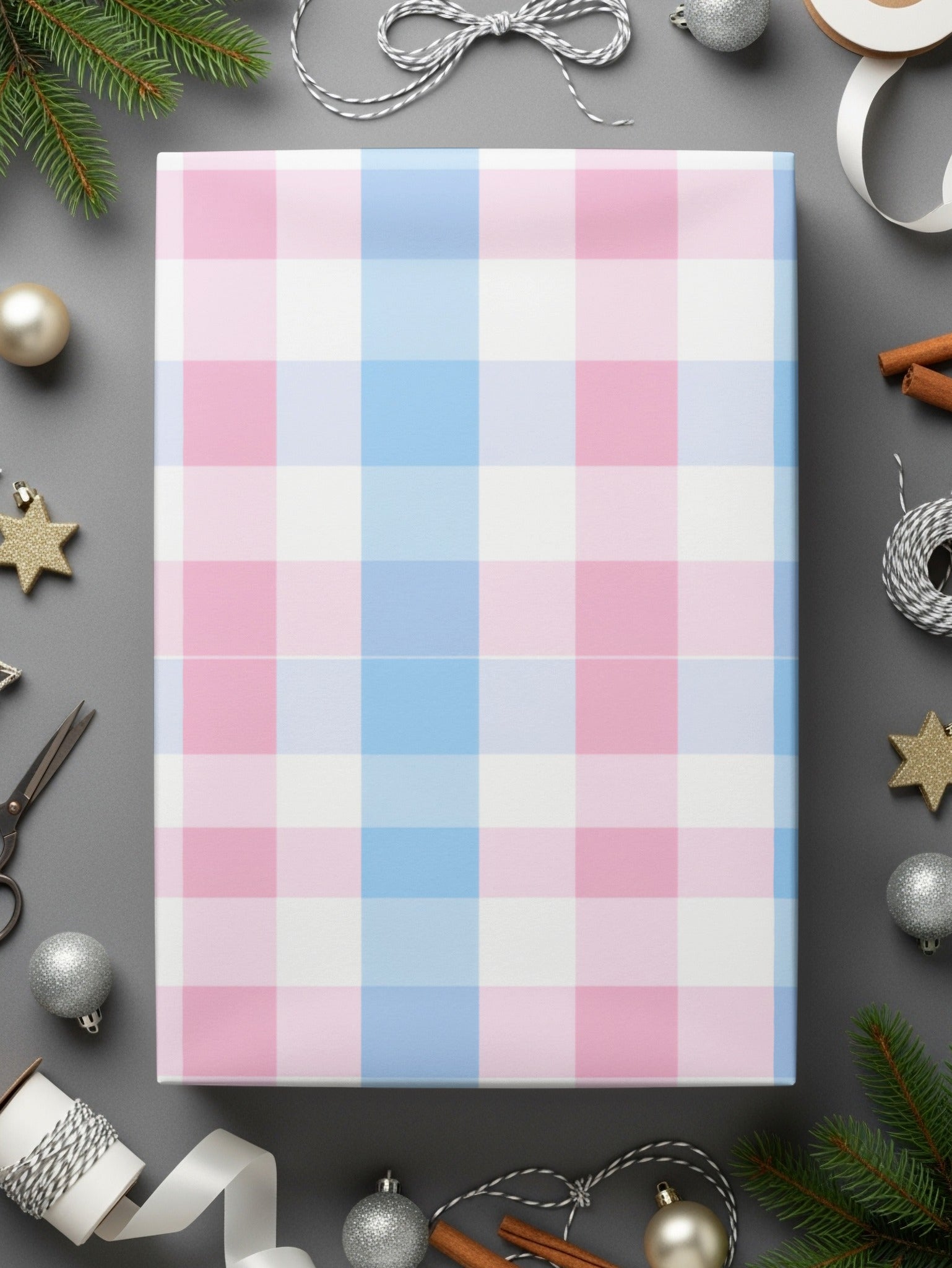 Pastel Pink and Blue Plaid Design Gift Wrap Paper