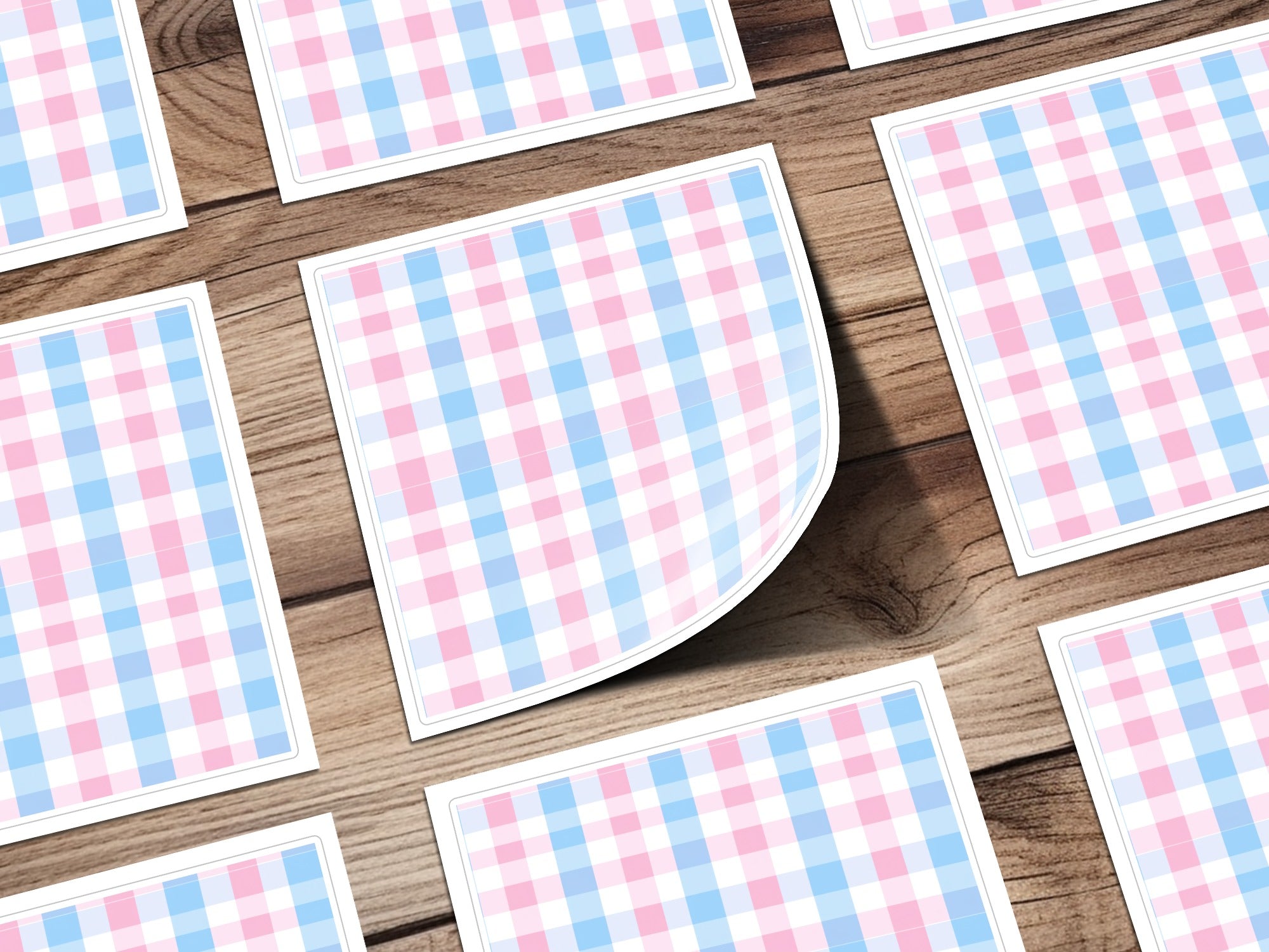 Pastel Pink and Blue Plaid Pattern Sticker Sheets