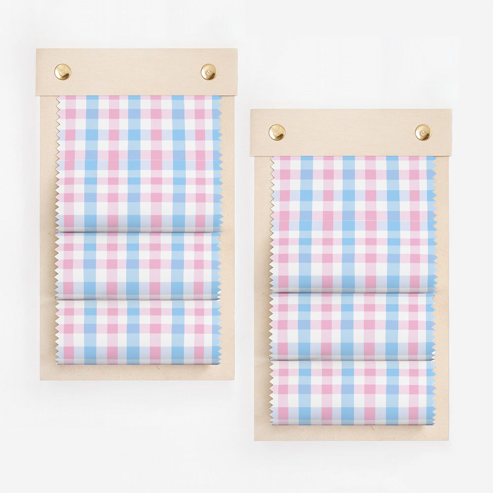 Pastel Blue and Pink Plaid Pattern Window Blinds