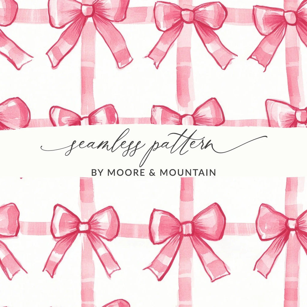 Pink Bow Seamless Pattern, Digital Paper, Plaid Bows, Gift Wrap Design, Scrapbooking, Fabric Design, Printable Digital Download - Moore and Mountain