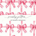 Pink Bow Seamless Pattern, Digital Paper, Plaid Bows, Gift Wrap Design, Scrapbooking, Fabric Design, Printable Digital Download - Moore and Mountain
