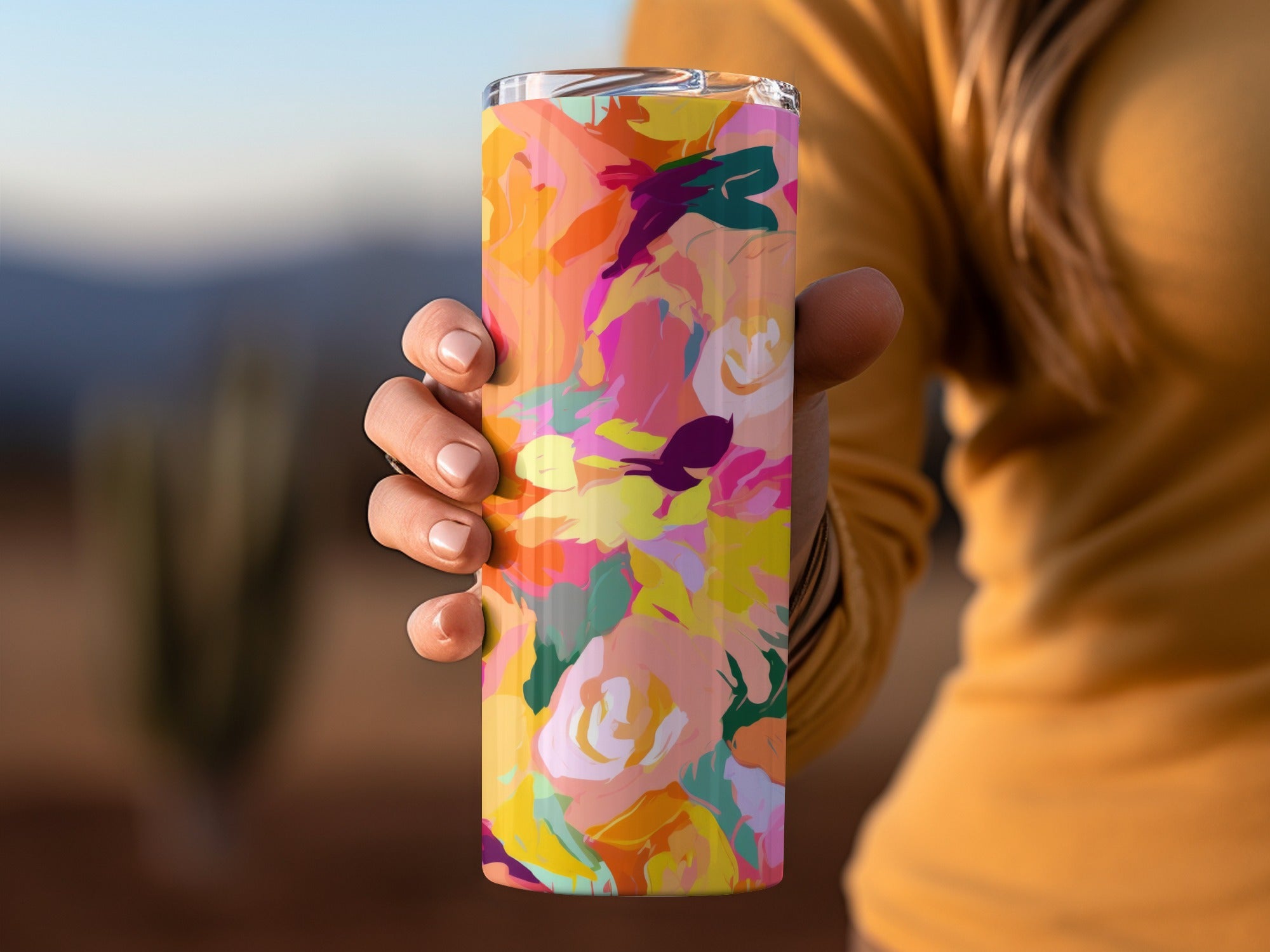 Colorful Floral Design Tumbler with Vibrant Abstract Art