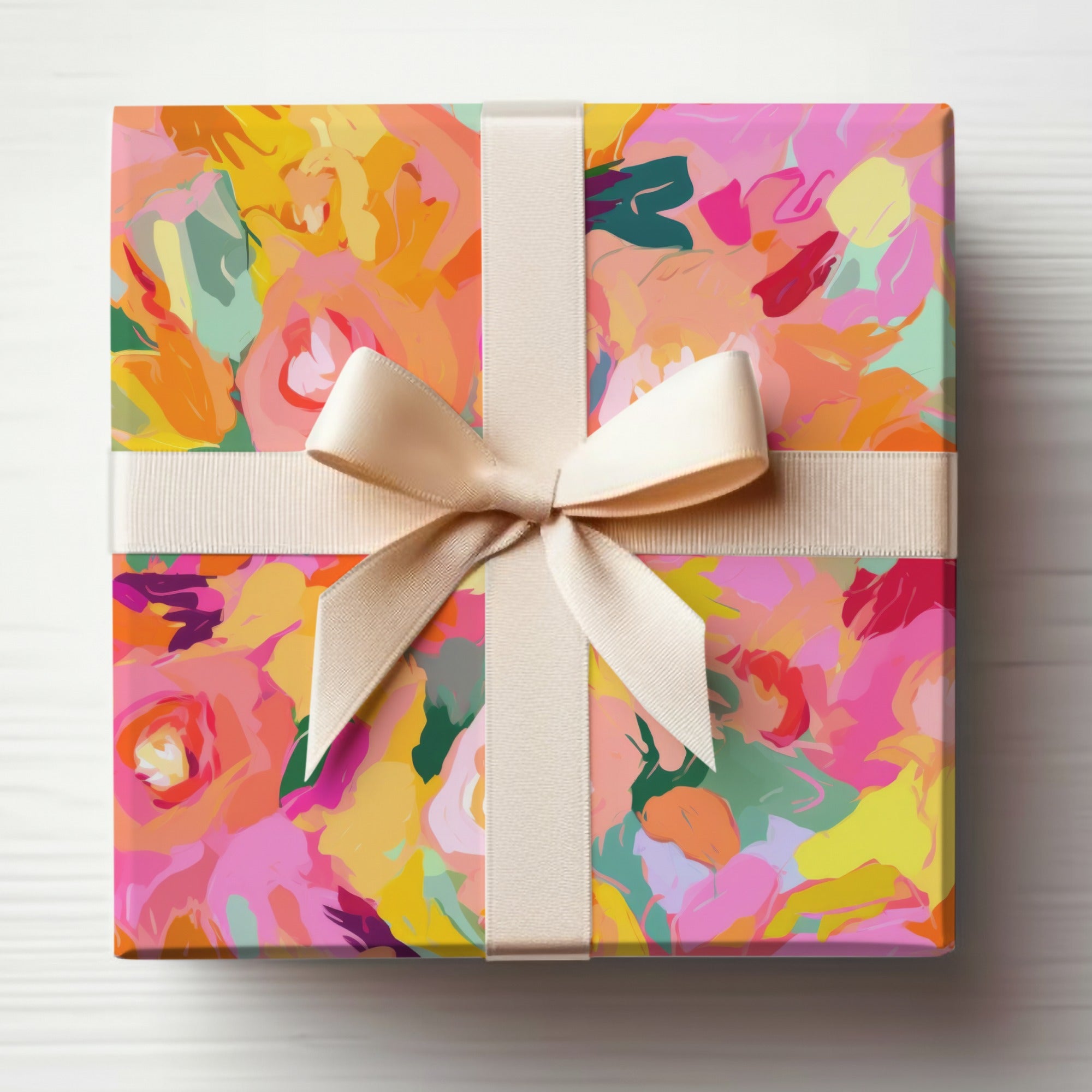 Colorful Floral Gift Box with Decorative Ribbon