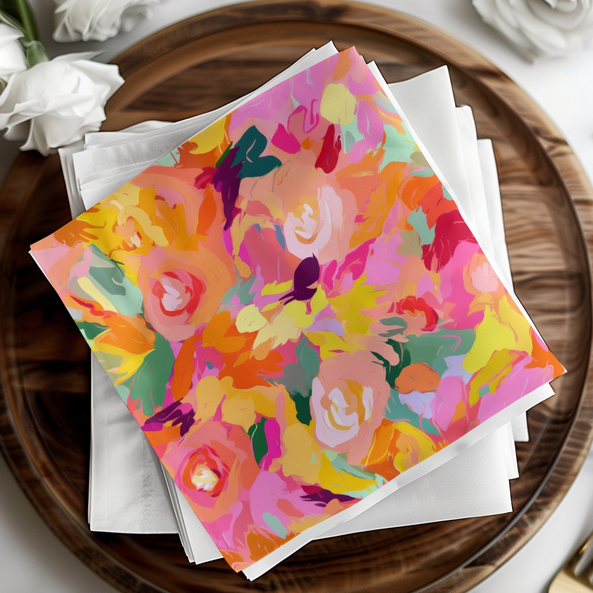 Vibrant Abstract Floral Design on Napkin Product