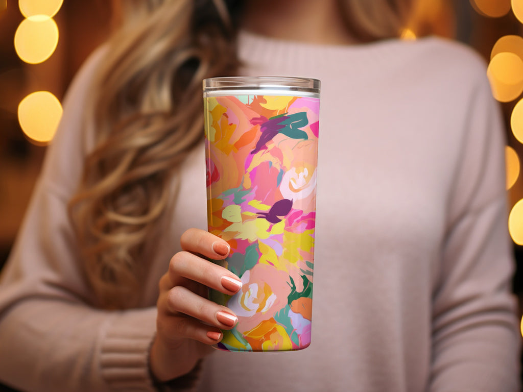 Vibrant Abstract Floral Design Insulated Tumbler Cup