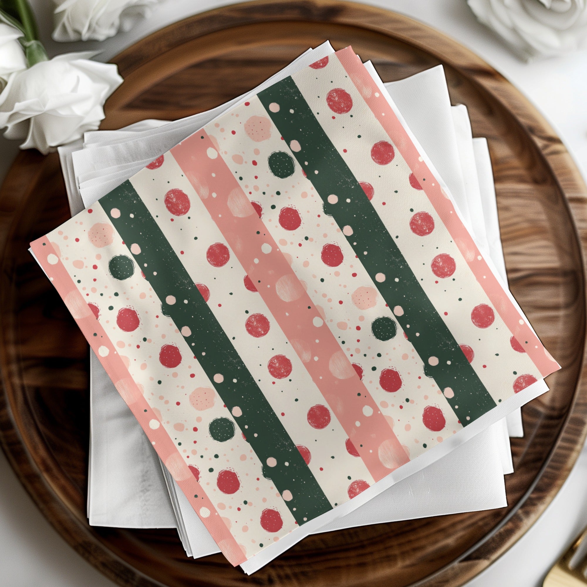 Festive Stripes and Dots Pattern Paper Napkin Set