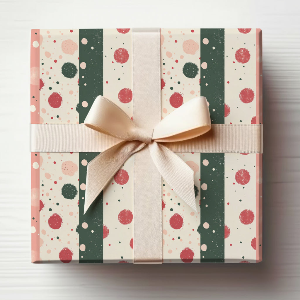 Festive Polka Dot Gift Wrap with Ivory Bow Gift Box