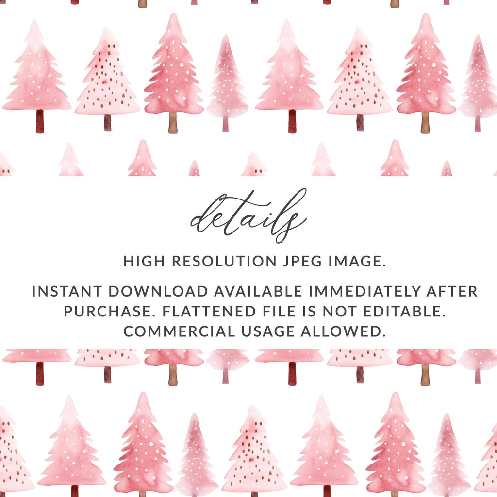 Pink Christmas Tree Pattern T-Shirt, Digital Download, Watercolor Xmas Tree Seamless Design, Holiday Fabric Print, Festive Textile Design - Moore and Mountain