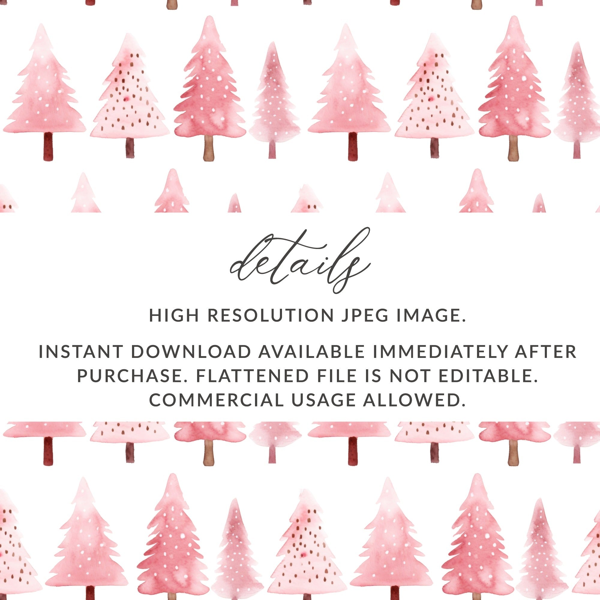 Pink Christmas Tree Pattern T-Shirt, Digital Download, Watercolor Xmas Tree Seamless Design, Holiday Fabric Print, Festive Textile Design - Moore and Mountain