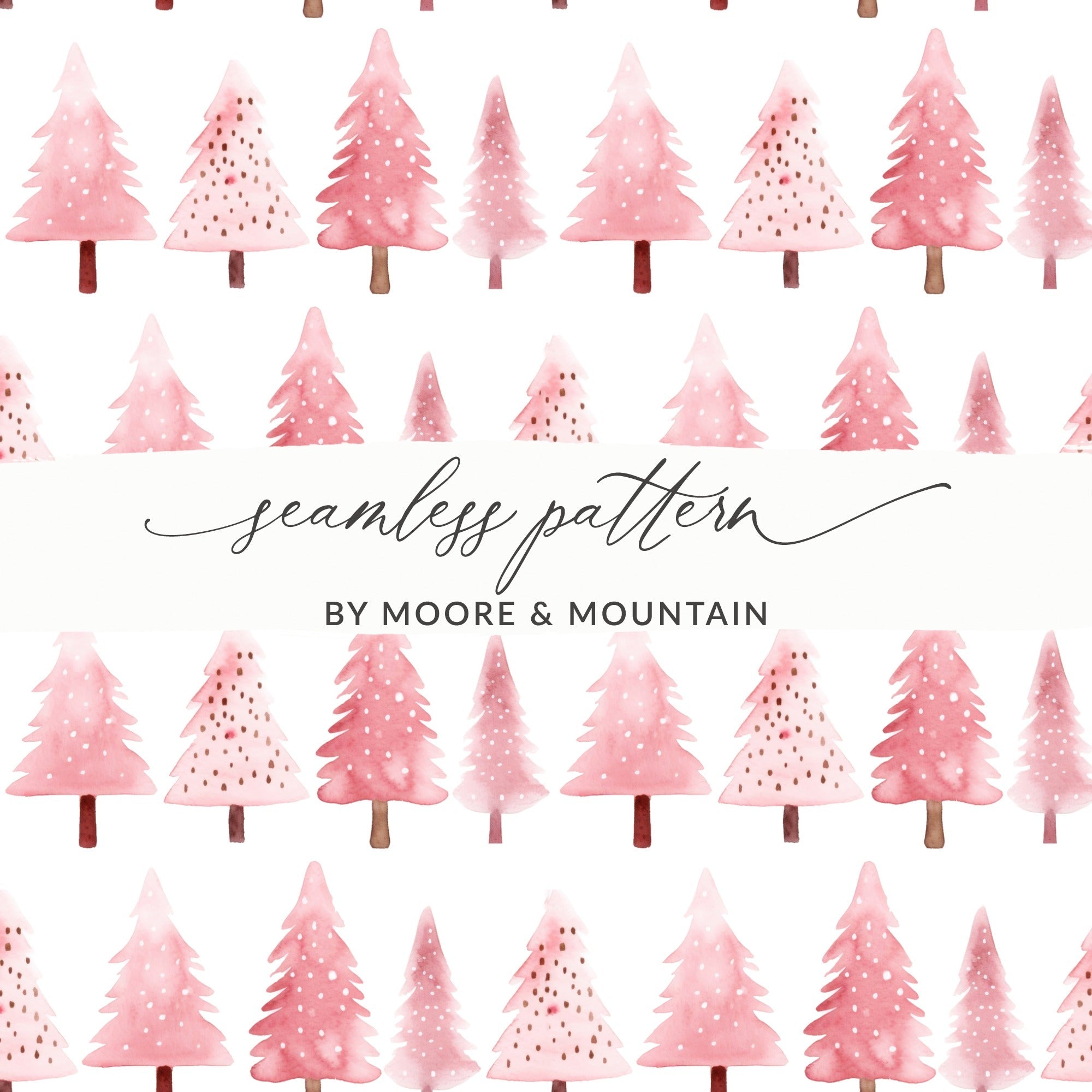 Pink Christmas Tree Pattern T-Shirt, Digital Download, Watercolor Xmas Tree Seamless Design, Holiday Fabric Print, Festive Textile Design - Moore and Mountain